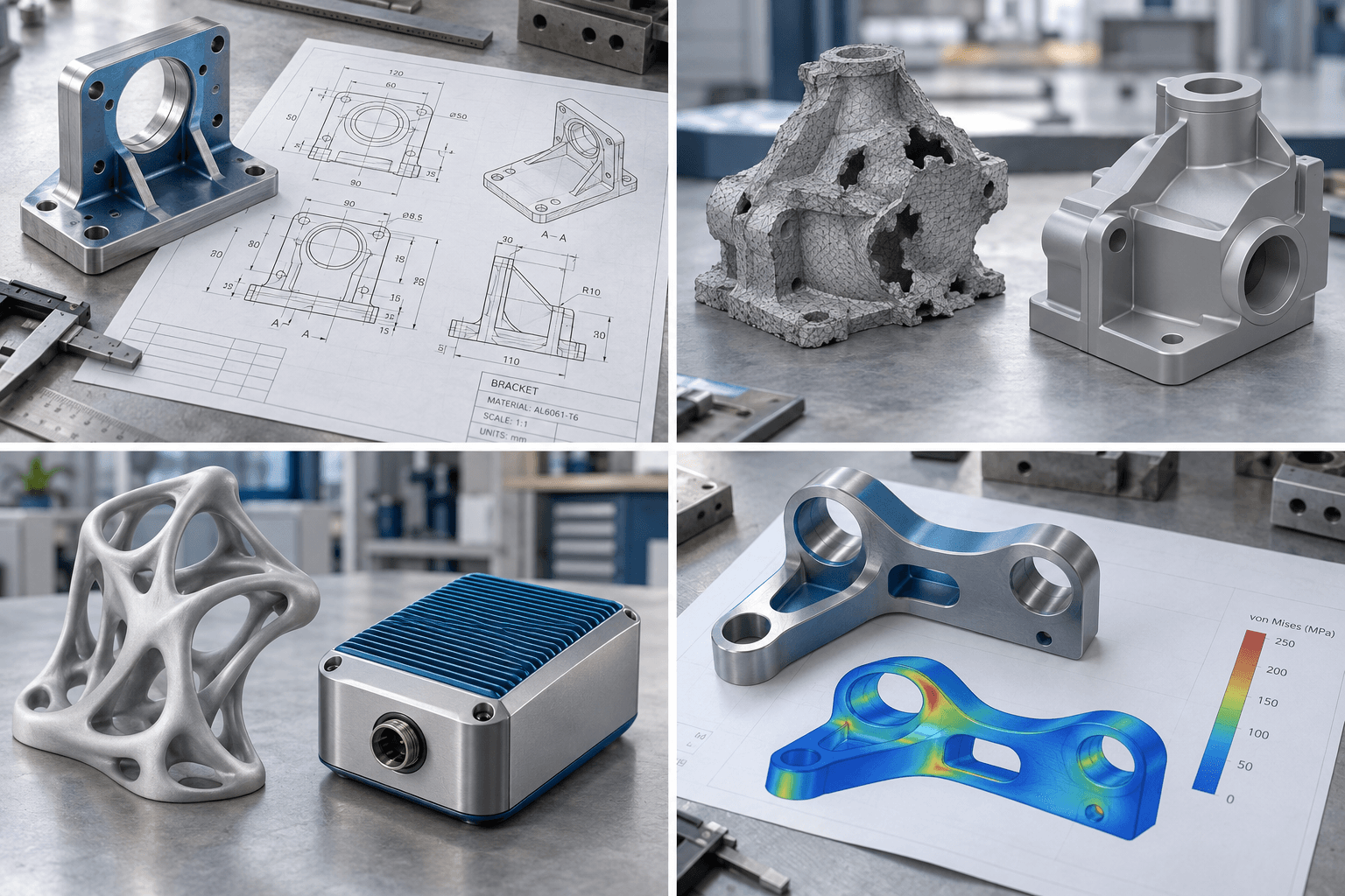 A creased engineering print on a desk beside the recovered 3D solid on a screen, with the drawing scale bar visible.