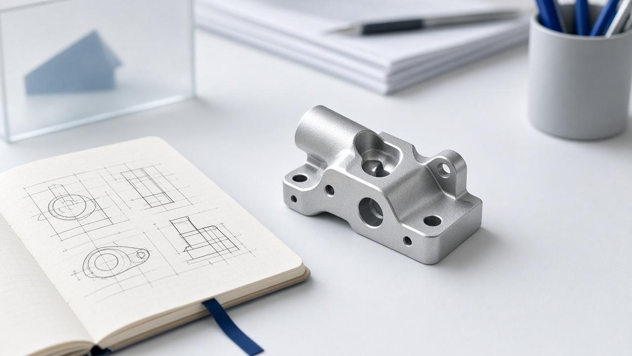 Machined CAD part on an engineering desk